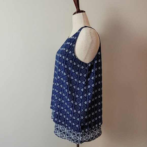 Premise Studio tunic Women's L Sleeveless top blue Layered Geometric floral boho - Picture 3 of 15